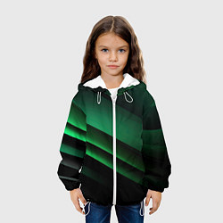 Куртка с капюшоном детская Черно зеленые полосы, цвет: 3D-белый — фото 2