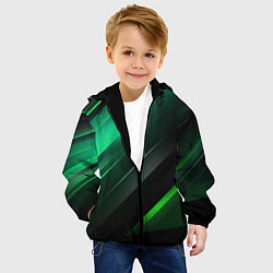 Куртка с капюшоном детская Black green abstract, цвет: 3D-черный — фото 2