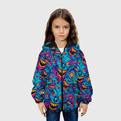 Куртка с капюшоном детская Неоновые монстры - graffiti art style pattern, цвет: 3D-черный — фото 2