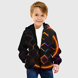 Куртка с капюшоном детская Оранжевые неоновые плиты, цвет: 3D-черный — фото 2