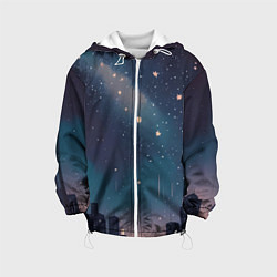 Куртка с капюшоном детская Звёздное небо над городом - нейросеть, цвет: 3D-белый