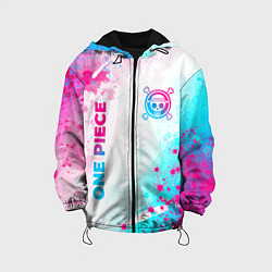 Куртка с капюшоном детская One Piece neon gradient style: надпись, символ, цвет: 3D-черный