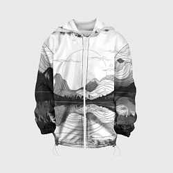 Куртка с капюшоном детская Минималистичный пейзаж чб, цвет: 3D-белый