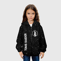 Куртка с капюшоном детская Tomb Raider glitch на темном фоне: надпись, символ, цвет: 3D-черный — фото 2