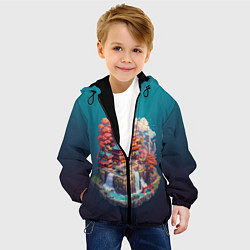 Куртка с капюшоном детская Японский пейзаж а изометрии, цвет: 3D-черный — фото 2