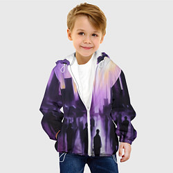 Куртка с капюшоном детская Человеческие силуэты на фоне большого города, цвет: 3D-белый — фото 2