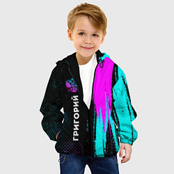 Куртка с капюшоном детская Григорий и неоновый герб России: по-вертикали, цвет: 3D-черный — фото 2