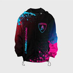 Куртка с капюшоном детская Lamborghini - neon gradient: надпись, символ, цвет: 3D-черный