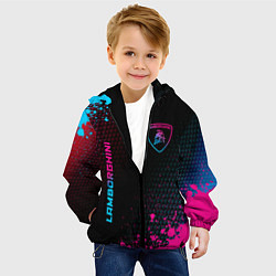 Куртка с капюшоном детская Lamborghini - neon gradient: надпись, символ, цвет: 3D-черный — фото 2