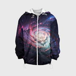 Куртка с капюшоном детская Спиральная галактика в космосе, цвет: 3D-белый