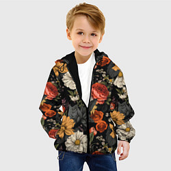 Куртка с капюшоном детская Цветочный паттерн на черном, цвет: 3D-черный — фото 2