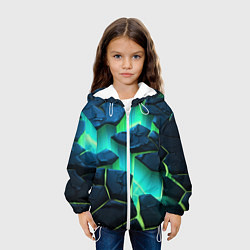 Куртка с капюшоном детская Разлом объемных зеленых плит, цвет: 3D-белый — фото 2