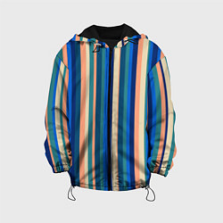 Куртка с капюшоном детская Полосатый сине-бежевый, цвет: 3D-черный