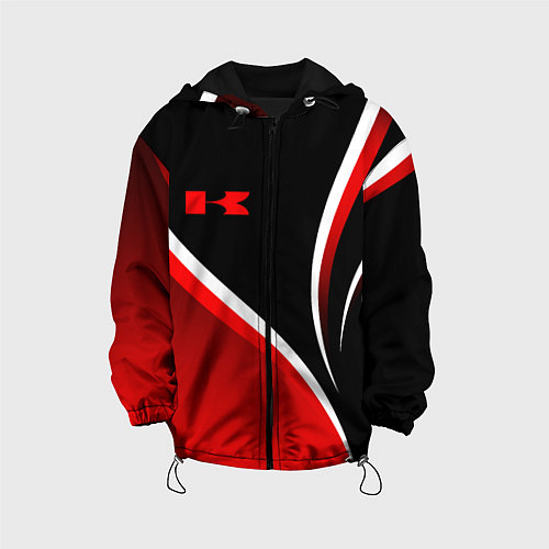 Детская куртка Кавасаки - красные волны / 3D-Черный – фото 1