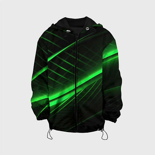 Детская куртка Зеленые полосы на черном фоне / 3D-Черный – фото 1
