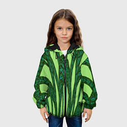 Куртка с капюшоном детская Зеленый растительный мотив, цвет: 3D-черный — фото 2