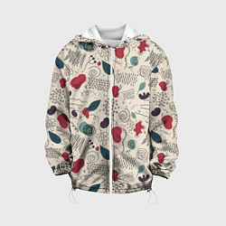 Куртка с капюшоном детская Флоральная абстракция с пятнами, цвет: 3D-белый