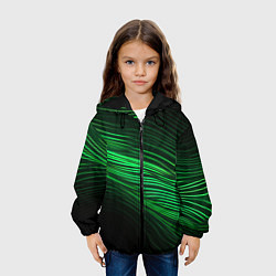 Куртка с капюшоном детская Green neon lines, цвет: 3D-черный — фото 2