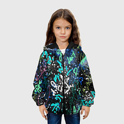 Куртка с капюшоном детская Цветные росписи на чёрнам, цвет: 3D-черный — фото 2