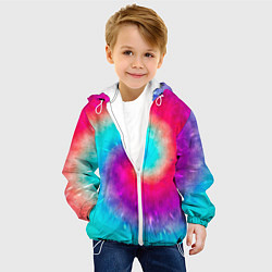 Куртка с капюшоном детская Тай-дай малиновый закат, цвет: 3D-белый — фото 2