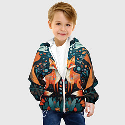 Куртка с капюшоном детская Две лисички в стиле фолк арт, цвет: 3D-белый — фото 2