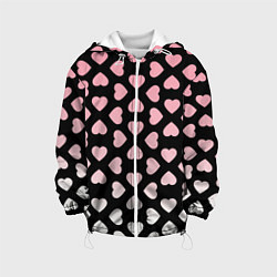Куртка с капюшоном детская Розовые сердечки на чёрном, цвет: 3D-белый