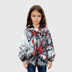 Куртка с капюшоном детская Лепестки цветущей вишни - сакура, цвет: 3D-черный — фото 2