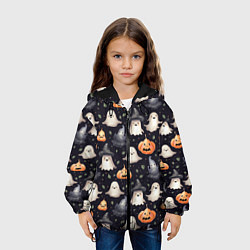 Куртка с капюшоном детская Милые привидения и хэллуинские тыквы - паттерн, цвет: 3D-черный — фото 2