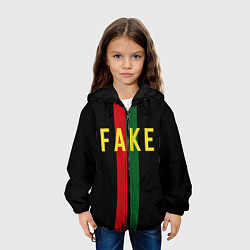 Куртка с капюшоном детская Fake зелёная и красная полосы, цвет: 3D-черный — фото 2