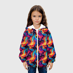 Куртка с капюшоном детская Разноцветные разные волны разводы, цвет: 3D-белый — фото 2