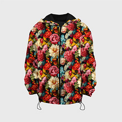 Куртка с капюшоном детская Узор из роз и разных цветов, цвет: 3D-черный