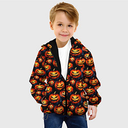 Куртка с капюшоном детская Весёлые тыквы на Хеллоуин паттерн, цвет: 3D-черный — фото 2