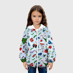 Куртка с капюшоном детская Елочный узор с новогодними атрибутами, цвет: 3D-белый — фото 2