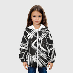 Куртка с капюшоном детская Белые полосы на чёрном фоне, цвет: 3D-белый — фото 2