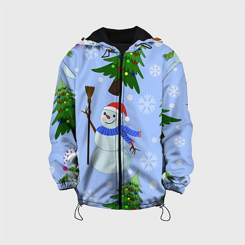 Детская куртка Снеговики с новогодними елками паттерн / 3D-Черный – фото 1