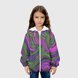 Куртка с капюшоном детская Волнистый узор фиолетовый и зелёный, цвет: 3D-белый — фото 2