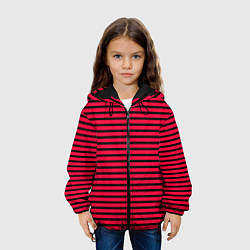 Куртка с капюшоном детская Красно-розовый в чёрную полоску, цвет: 3D-черный — фото 2