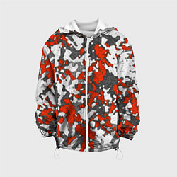 Куртка с капюшоном детская Абстракция серо-красная, цвет: 3D-белый