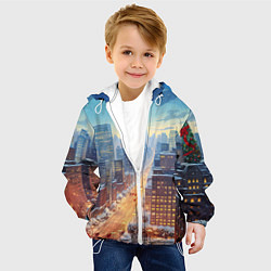 Куртка с капюшоном детская Новогодний снежный город, цвет: 3D-белый — фото 2
