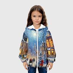 Куртка с капюшоном детская Новогодний городской пейзаж, цвет: 3D-белый — фото 2