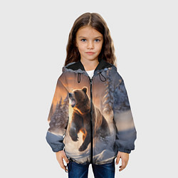 Куртка с капюшоном детская Бурый медведь в лесу, цвет: 3D-черный — фото 2