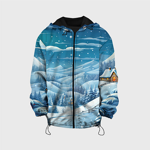 Детская куртка Новогодний пейзаж природа / 3D-Черный – фото 1