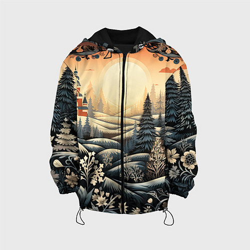 Детская куртка Зимний предновогодний пейзаж / 3D-Черный – фото 1