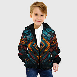 Куртка с капюшоном детская Орнамент с оранжевыми и синими ромбами, цвет: 3D-черный — фото 2