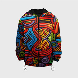 Куртка с капюшоном детская Разноцветный узор в стиле абстракционизм, цвет: 3D-черный