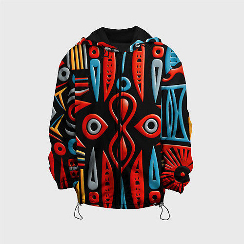 Детская куртка Красно-синий узор в африканском стиле / 3D-Черный – фото 1