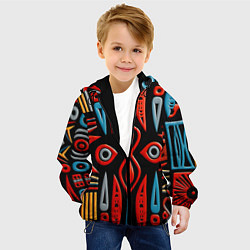 Куртка с капюшоном детская Красно-синий узор в африканском стиле, цвет: 3D-черный — фото 2