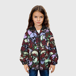 Куртка с капюшоном детская Череп с розами паттерн, цвет: 3D-черный — фото 2