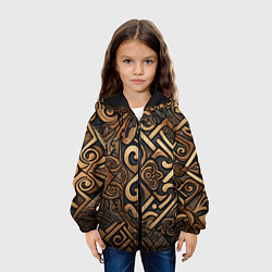 Куртка с капюшоном детская Асимметричный узор в викингском стиле, цвет: 3D-черный — фото 2