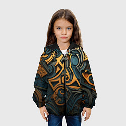 Куртка с капюшоном детская Абстрактный узор в викингском стиле, цвет: 3D-черный — фото 2